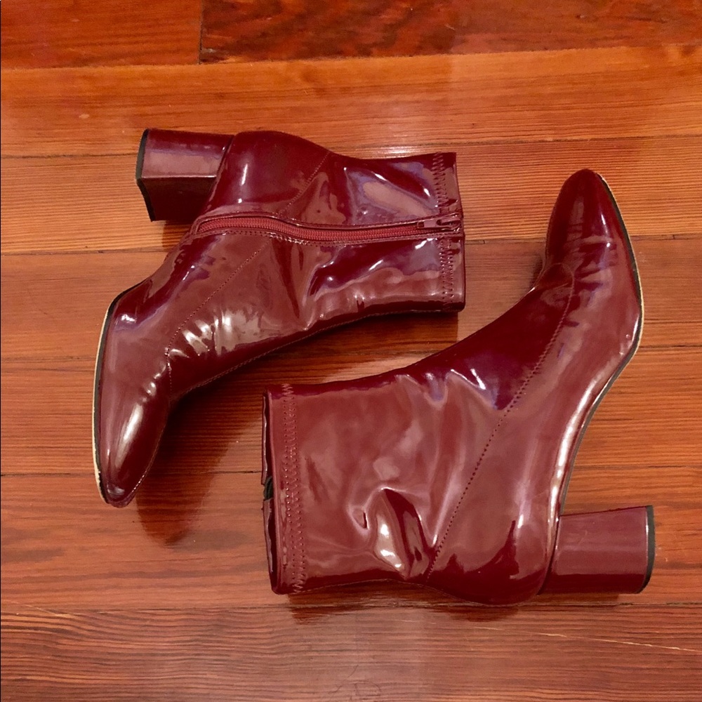 Patent vegan leather red boots
